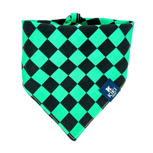 Green and Black Ichimatsu Pet Bandana from KIKI Japan