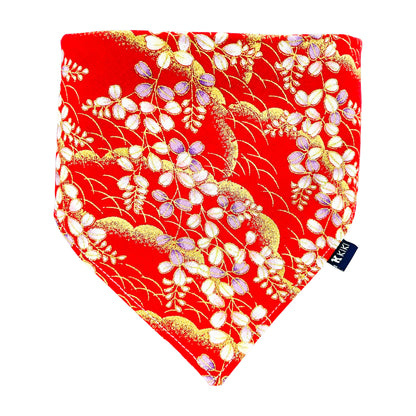 Red Japanese Hagi Flower Pet Bandana from KIKI Japan