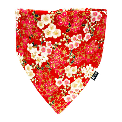 Red Japanese Floral Kimono Pet Bandana from KIKI Japan