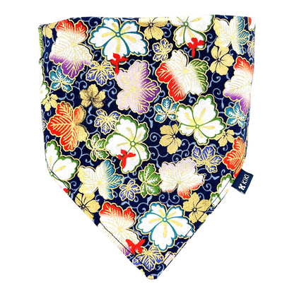 Navy Blue Japanese Maple Momiji Pet Bandana from KIKI Japan