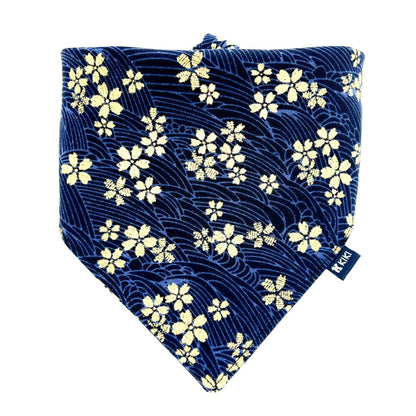 Navy Blue Japanese Wave with Cherry Blossoms Dog & Cat Bandana - KIKI Japan