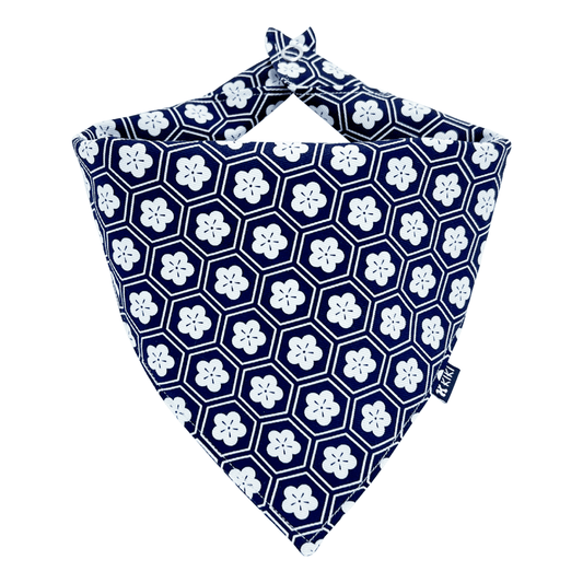 Navy Blue Kikko Hanabishi Dog & Cat Bandana - KIKI Japan