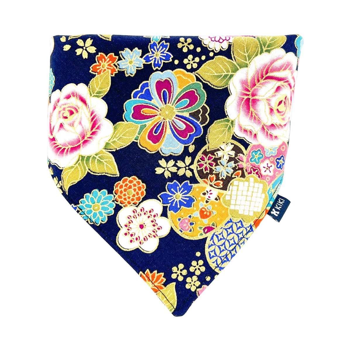 Navy Blue Taisho Floral Kimono Dog & Cat Bandana - KIKI Japan