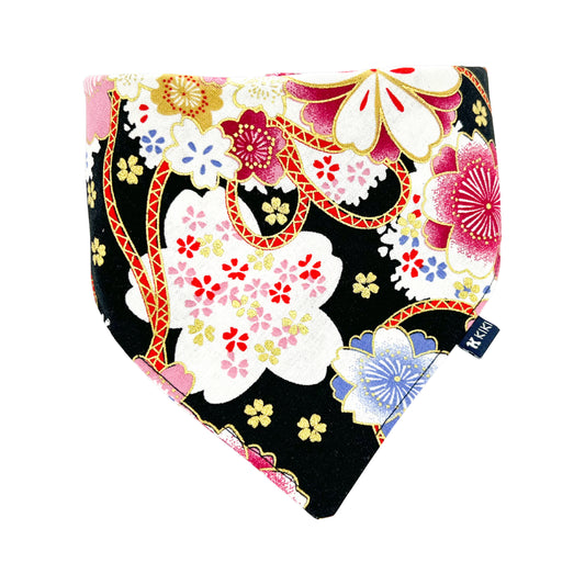 Japanese Flower Kimono Pet Bandana - Black