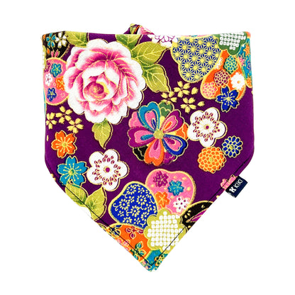 Purple Taisho Floral Kimono Pet Bandana from KIKI Japan