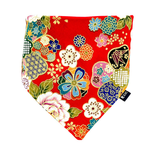 Taisho Flower Kimono Pet Bandana - Red
