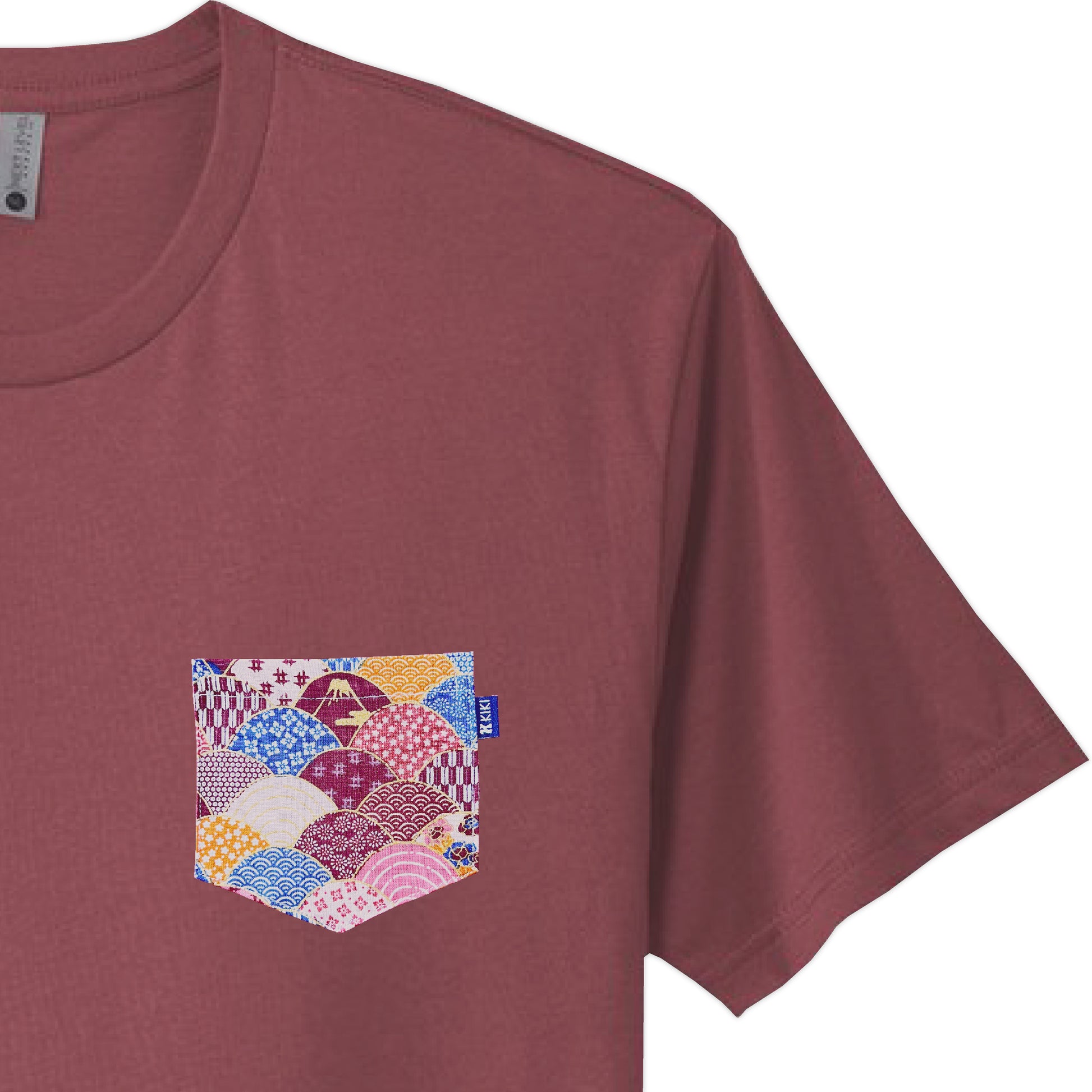 Close-up of Pink Traditional Japanese Pattern Pocket Tee from KIKI Japan