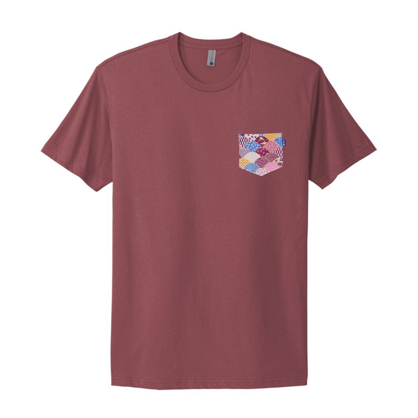 Mauve Red Pocket Tee - Traditional Japanese Pattern Pink