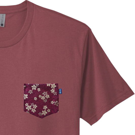 Mauve Red Pocket Tee - Japanese Wave Cherry Blossom Red