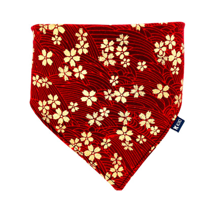 Red Japanese Wave with Cherry Blossom Pet Bandana from KIKI Japan